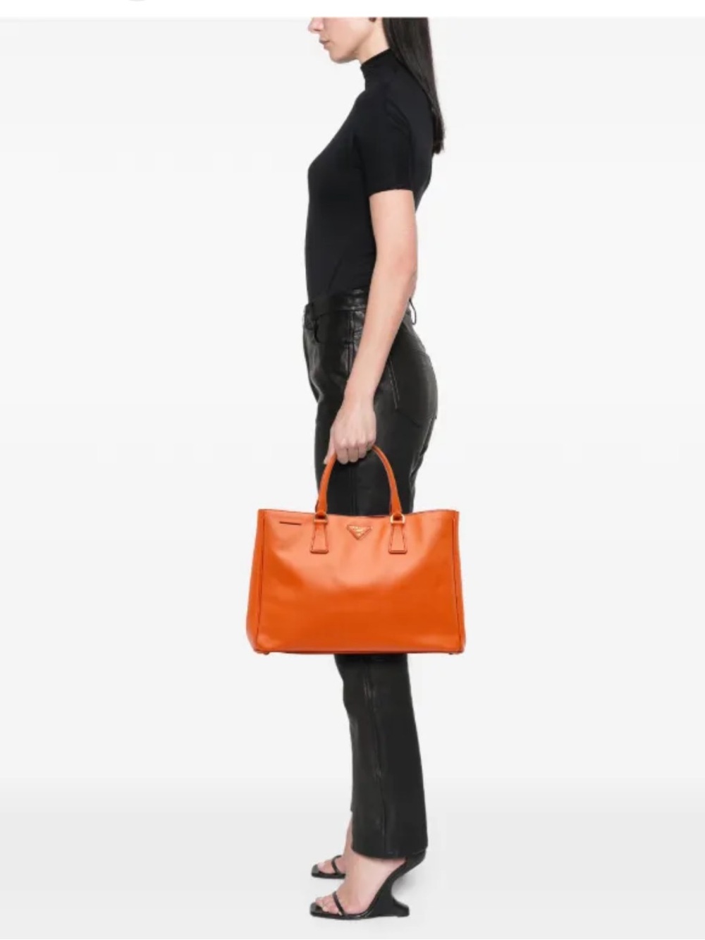 PRADA Saffiano Lux Leather Tote Bag in Papaya Orange - Picture 2 of 12